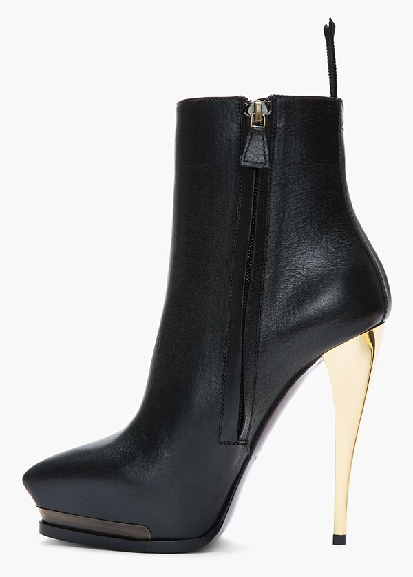 Lanvin Gold-Heeled Leather Ankle Boots