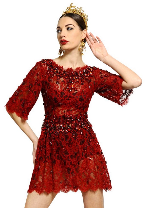 Dolce & Gabbana Jewel-Embroidered Lace Dress