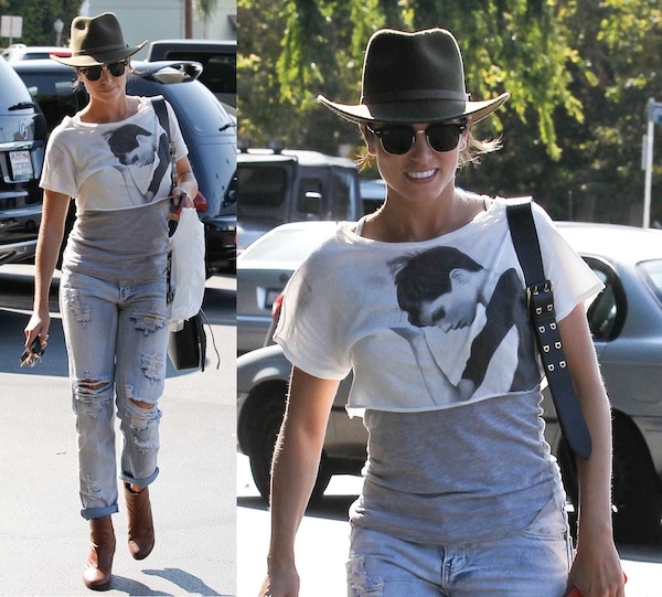 Nikki Reed wearing her go-with-anything booties as she heads to Barnes & Nobles on her day off on July 29, 2013