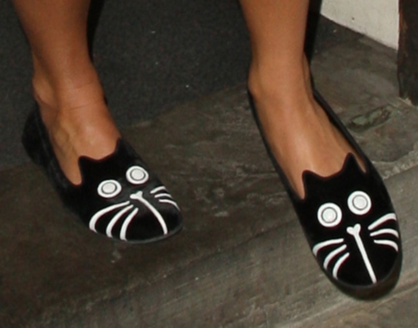 Pixie Lott's feet in cat slippers