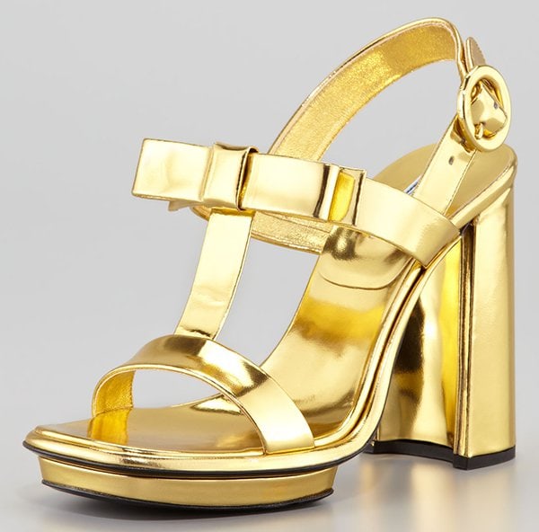 Prada Metallic Specchio Bow T-Strap Sandals