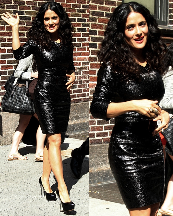 Salma Hayek leaving the Ed Sullivan Theater after taping her appearance on the Late Show with David Letterman on July 10, 2013
