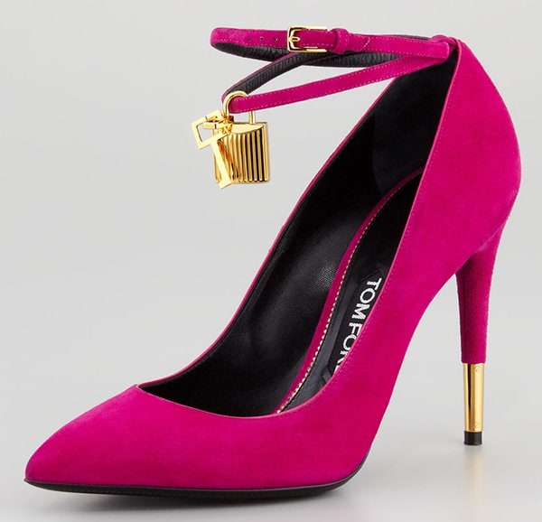 Tom Ford Padlock Ankle-Wrap Pumps Pink Suede