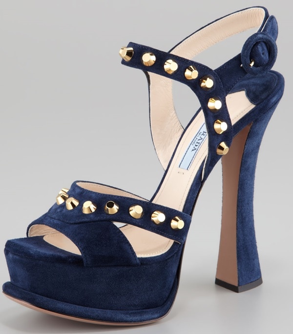 Prada Studded Suede Ankle Wrap Sandals