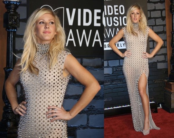 Ellie Goulding wearing a spiked and studded Fern Amato creation