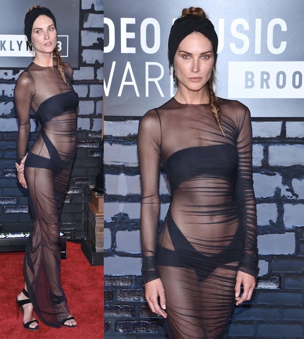 Erin Wasson showed us a lot of herself in her see-through dress paired with Giuseppe Zanotti sandals at the 2013 MTV Video Music Awards at Barclays Center in Brooklyn, New York, on August 25, 2013