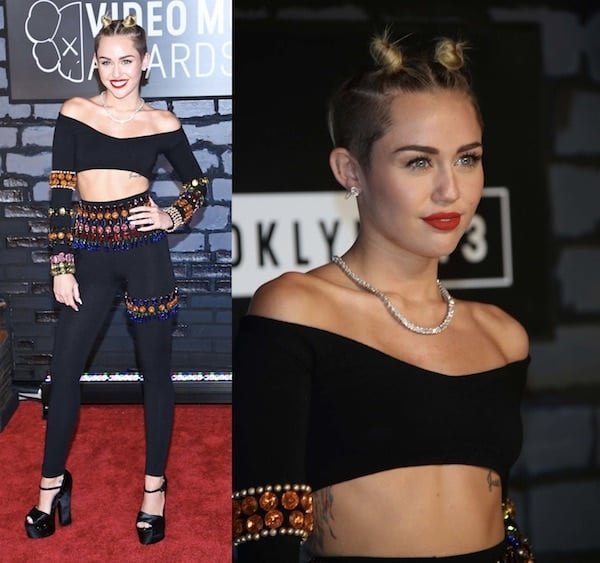 Miley Cyrus walked the carpet in a Dolce & Gabbana getup paired with Giuseppe Zanotti suede sandals