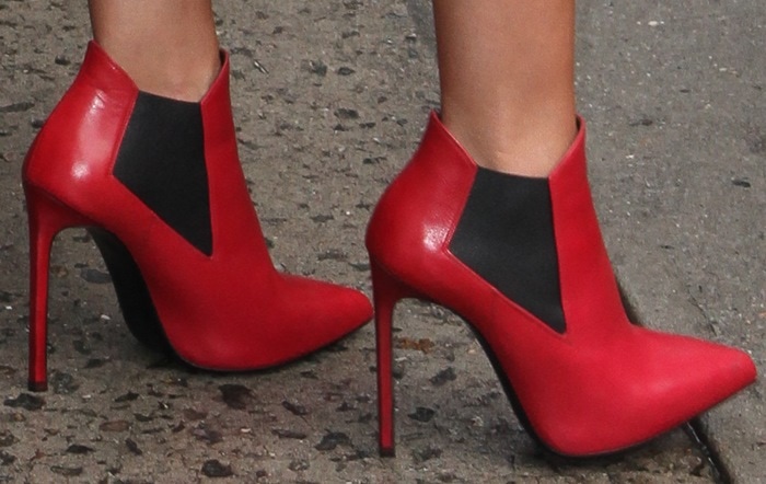 Hayden Panettiere in red Saint Laurent ankle boots