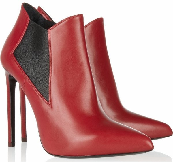 Red Saint Laurent Leather Ankle Boots