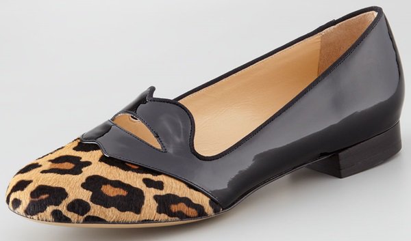 Charlotte Olympia 'Bisoux' Calf-Hair Lip-Detail Smoking Slippers