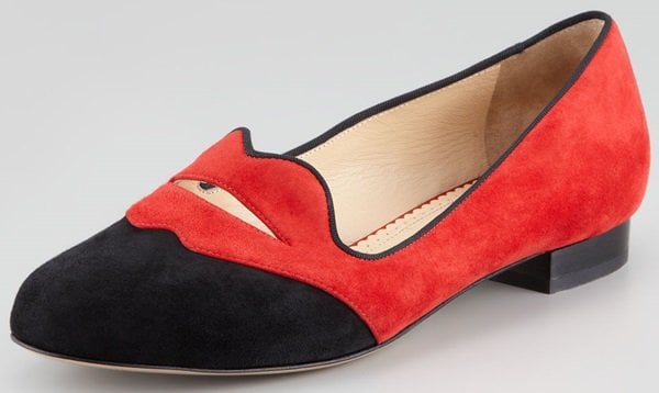 Charlotte Olympia 'Bisoux' Suede Lip-Detail Smoking Slippers