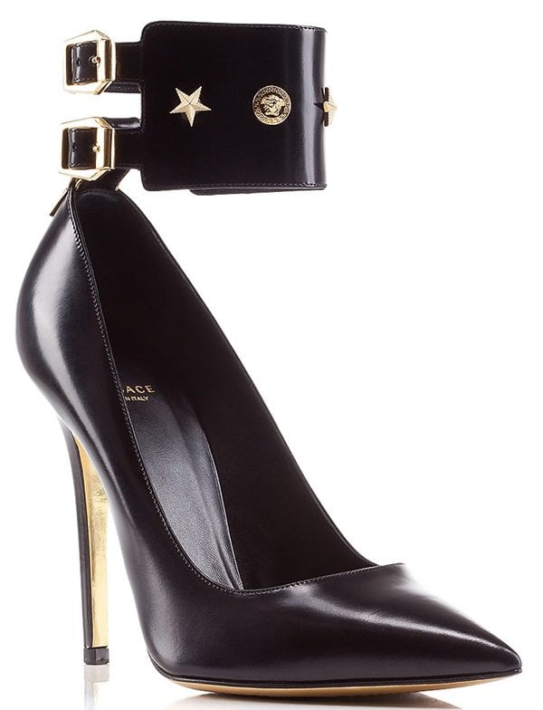 Versace Star-Studded Ankle-Cuff Pumps in Black