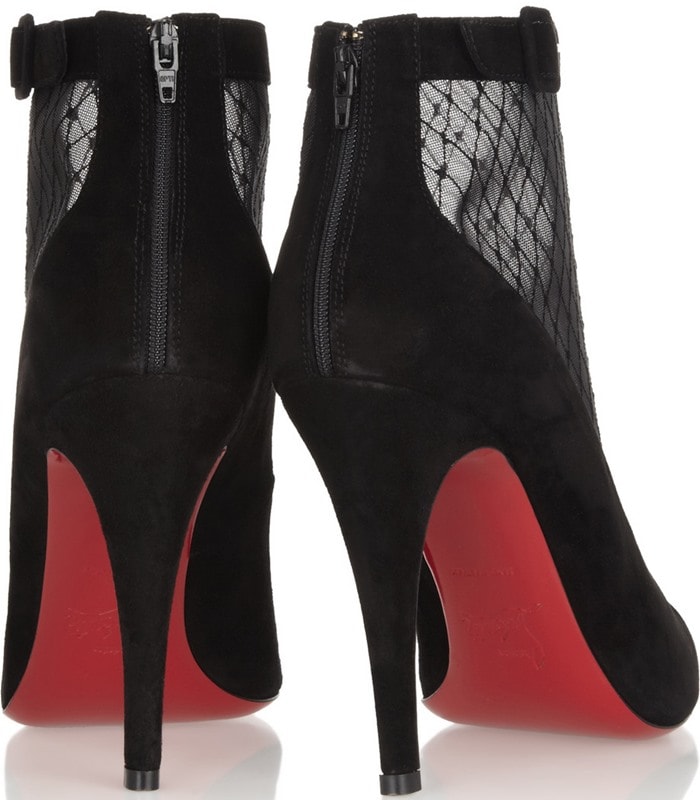 Christian Louboutin Black Resillissima 100 Suede and Mesh Ankle Boots Heel