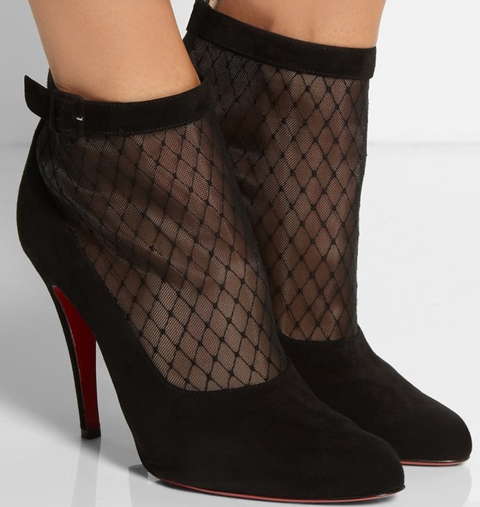 Christian Louboutin Black Resillissima 100 Suede and Mesh Ankle Boots