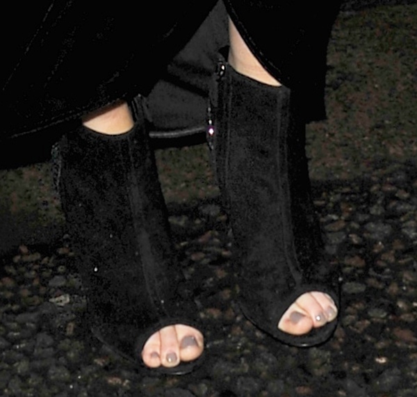 Ellie Goulding wearing open-toe suede booties