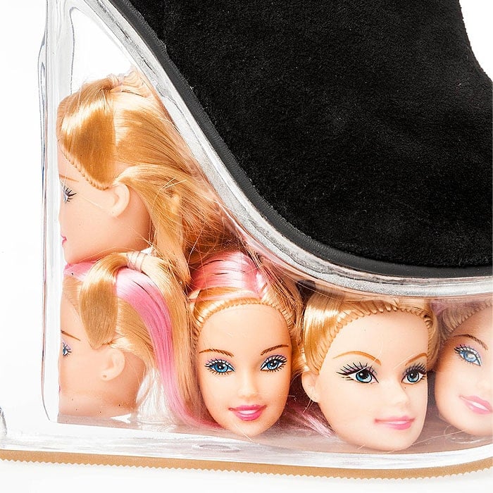 Jeffrey Campbell Black Suede Icy Shoes With Barbie Doll Heads