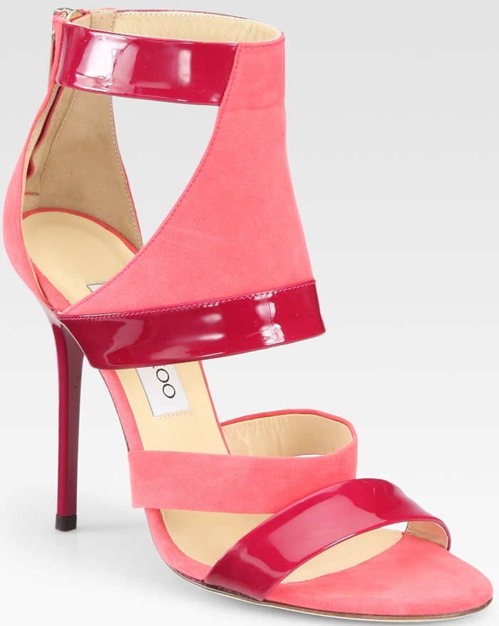Jimmy Choo Red Besso Suede Patent Leather Sandals