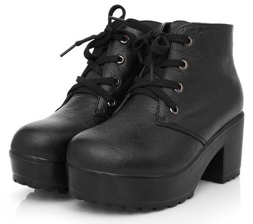 Lace Up Block Chunky Heel Platform Ankle Boots