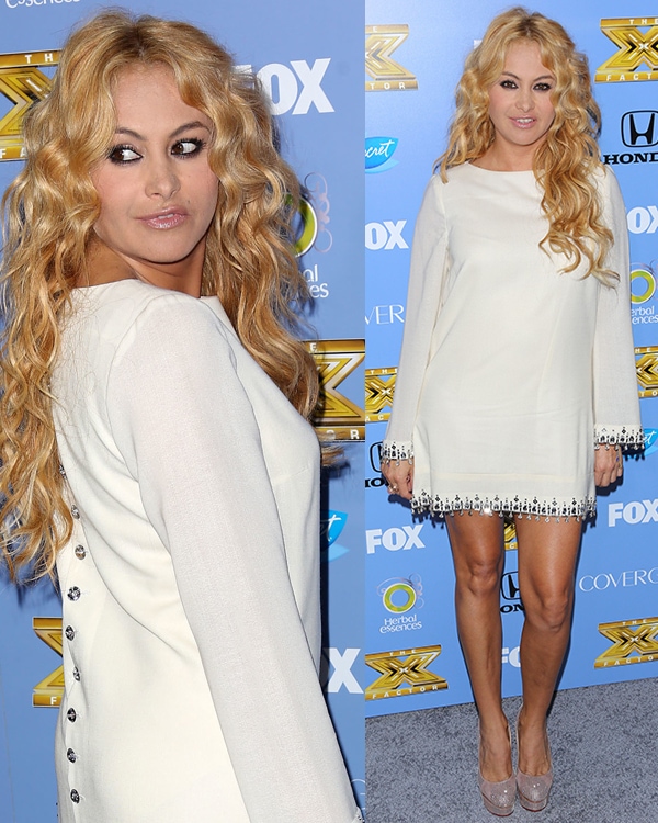 Paulina Rubio in a white long-sleeved dress at The X Factor Season 3 premiere party