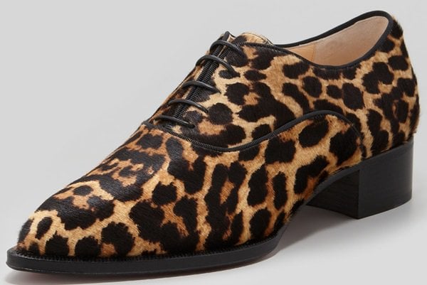 Christian Louboutin Zazou Pointed-Toe Leopard-Print Calf-Hair Derby Flats