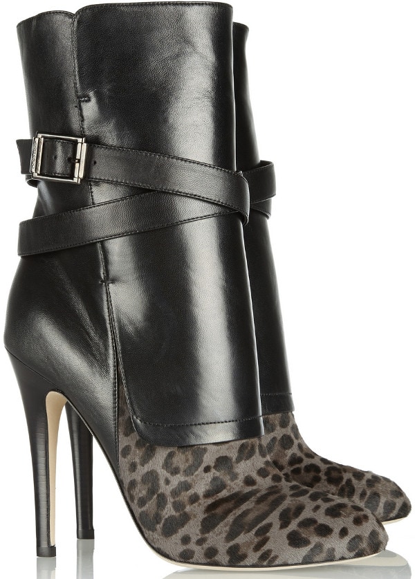 JIMMY CHOO - Leopard-print calf hair and nappa leather ankle boots