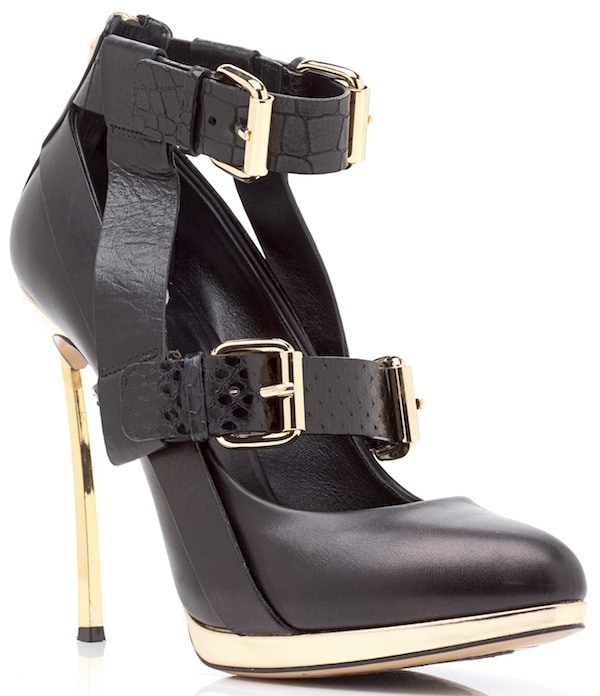 Prabal Gurung for Casadei Black Double-Buckled-Strap Almond-Toe Pumps