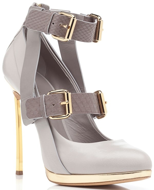 Prabal Gurung for Casadei Gray Double-Buckled-Strap Almond-Toe Pumps