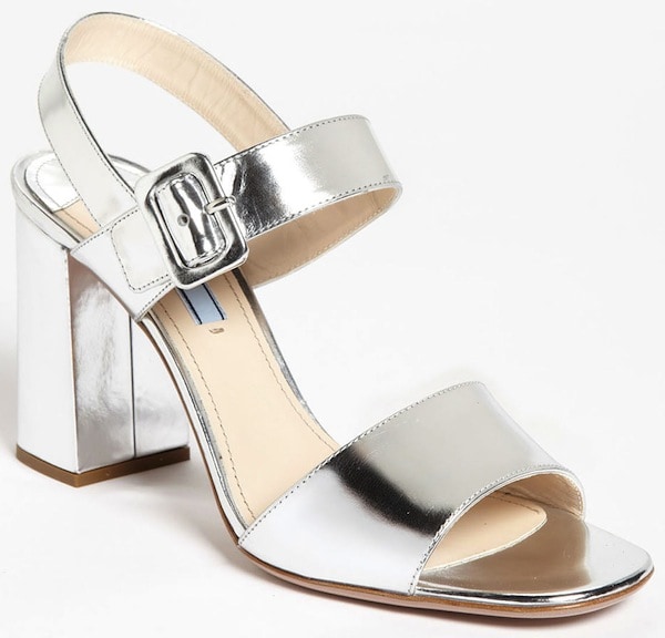 Prada Silver Two-Strap Block-Heel Sandals