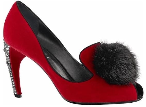 Louis Vuitton Frill Pompom Pumps in Rouge