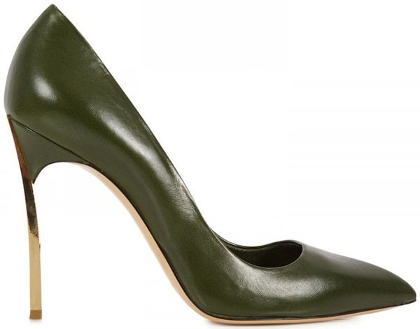 Casadei Olive Patent Leather "Blade" Pumps