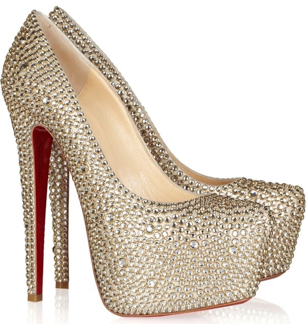 Christian Louboutin Crystal-Embellished Daffodile 160 mm Pumps in Champagne