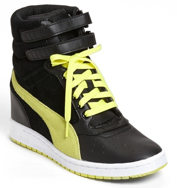 Puma Sky Wedge Sneakers in Black/Yellow