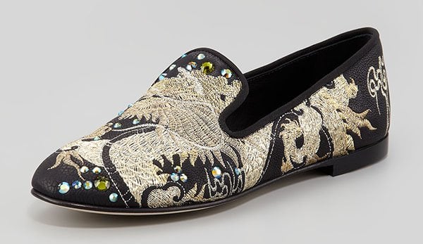 Giuseppe Zanotti Embroidered Crystal Dragon Loafers