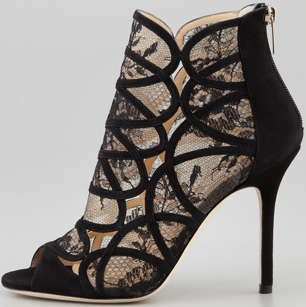 Jimmy Choo Fauna Lace-Suede Cage Sandal Side