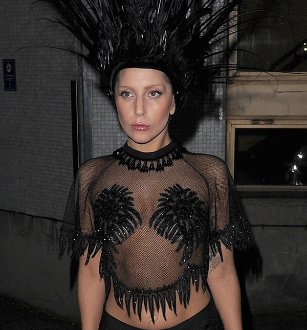 Lady Gaga leaving the ITV studios after filming the Graham Norton Show, wearing a typically outlandish outfit