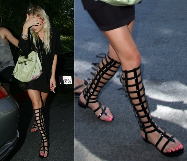 Mary-Kate Olsen arrives at a party in interesting gladiator style Chanel shoes in Beverly Hills on September 1, 2007