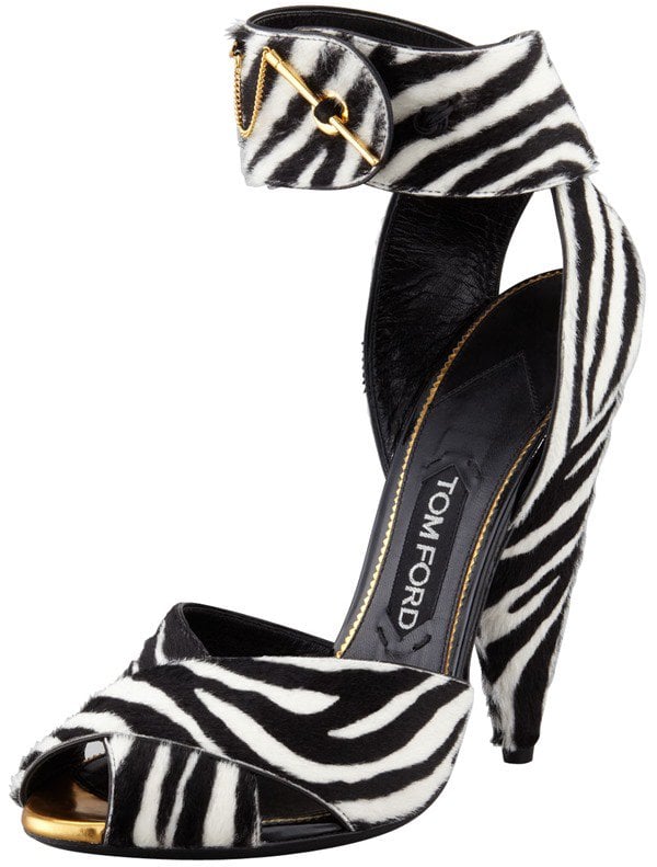 Tom Ford Zebra-Print Pin-Detail Ankle-Strap Sandal