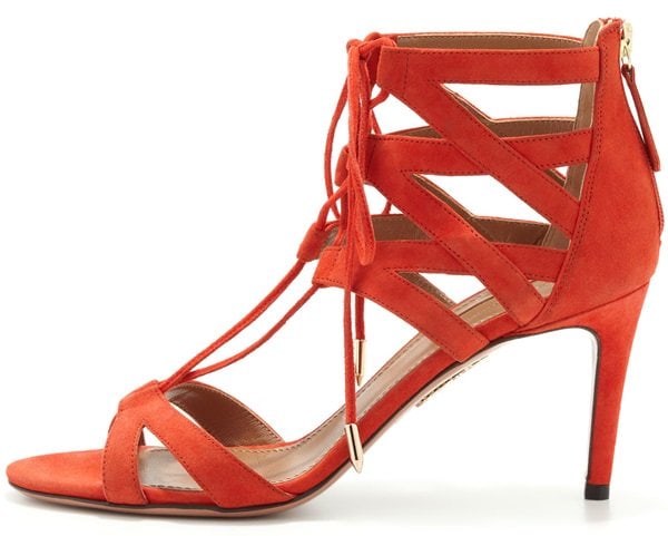 aquazzura beverly hills lace up sandals red orange