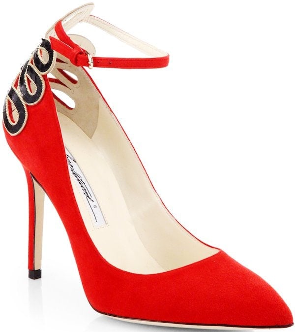 Brian Atwood "Sybil" Ankle-Strap Pump in Red Suede