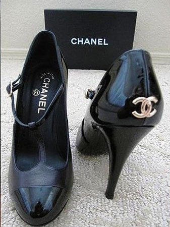 Black vintage Chanel T-strap high heel pumps