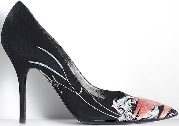 Christian Dior Black Suede Calfskin Pump with Hand-Embroidered Motif