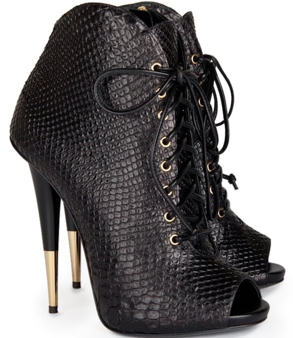 Giuseppe Zanotti Python-Embossed Lace-up Ankle Boots