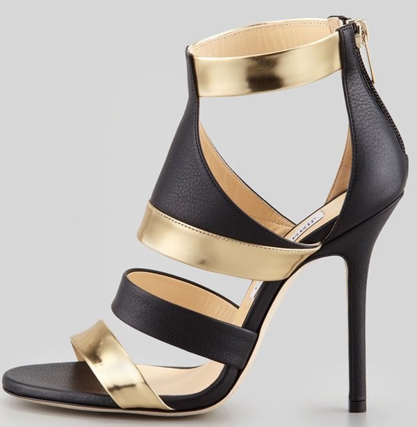 Jimmy Choo Besso Mixed Media Sandals in Black/Gold