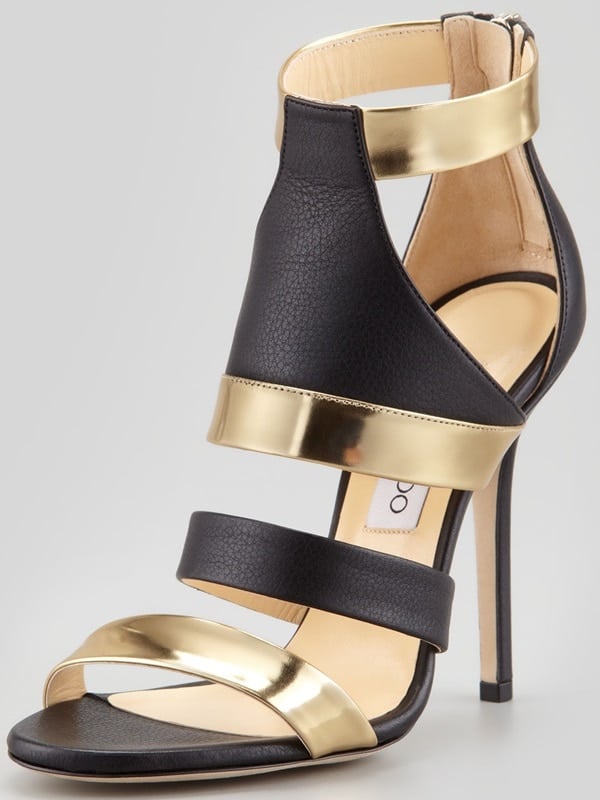 Jimmy Choo Besso Mixed Media Sandals in Black/Gold