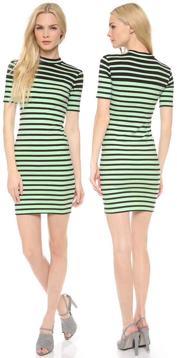 T by Alexander Wang Engineer Stripe Short-Sleeve Dress