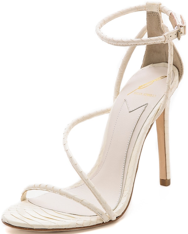 B Brian Atwood “Labrea” Snakeskin Sandals in White
