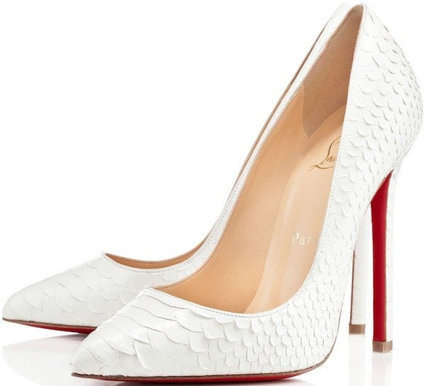 Christian Louboutin "Pigalle" Python Pumps in White