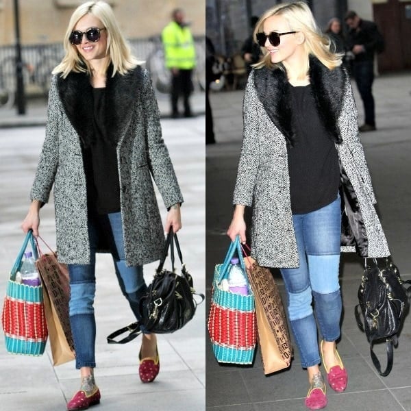 Fearne Cotton's glamorous herringbone coat with a faux fur collar