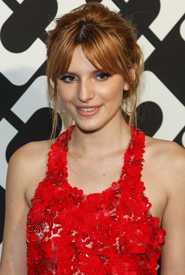 Bella Thorne donned a sequined-embroidered tulle dress by Moschino