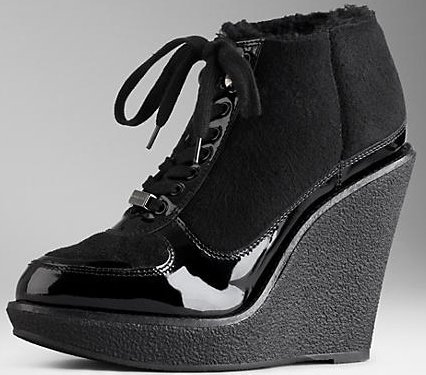 Burberry Shearling Wedge Ankle Boots